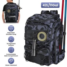 42L&11Gal Fishing Backpack Large Capacity Fishing Tackle Storage Bag With Rod Holders 16-Pocket Water-Resistant With Divider Adjustable Padded St (Option: Camouflage)
