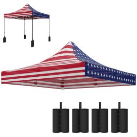 10 x 10 Replacement Canopy Top for Pop Up Canopy Tent with 4 Sand Bags, UPF50+ Protection, American Flag (Option: American Flag-380x280x100 mm)