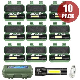 2Set USB Rechargeable COB LED Flashlight Zoomable Torch Light Lamp Camping Portable (Quantity: 10 sets)